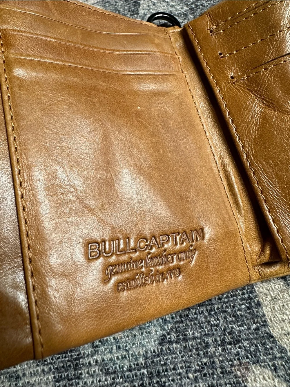 Bullcaptain Tan Leather Compact Zip Wallet with Key Ring
